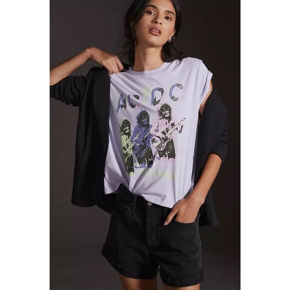 Anthropologie LeLuv Size XL ACDC Graphic Band Tour Tee Rock USA Cotton New Af17 - Picture 1 of 10